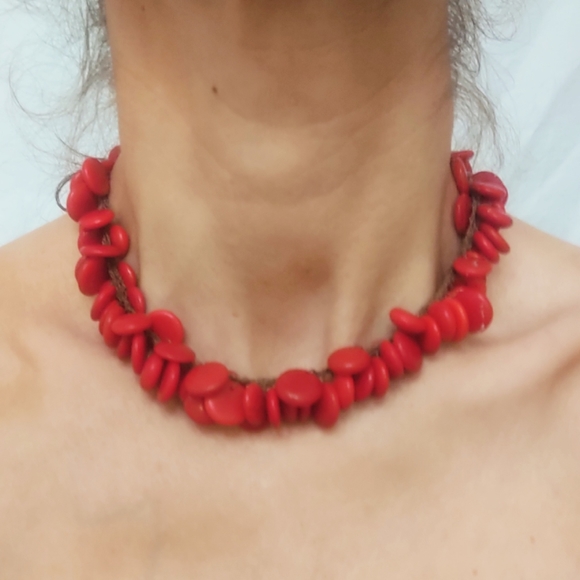 Vintage Red Coral Disk Adjustable Necklace - Picture 8 of 8